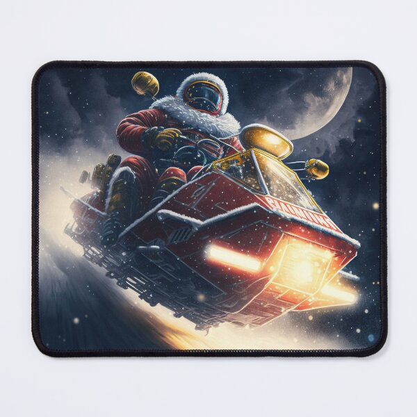 Item preview, Santa Claus drives a snowmobile with pawshop written on it while flying through a snowstorm, moonlight, designed and sold by seifmarket.