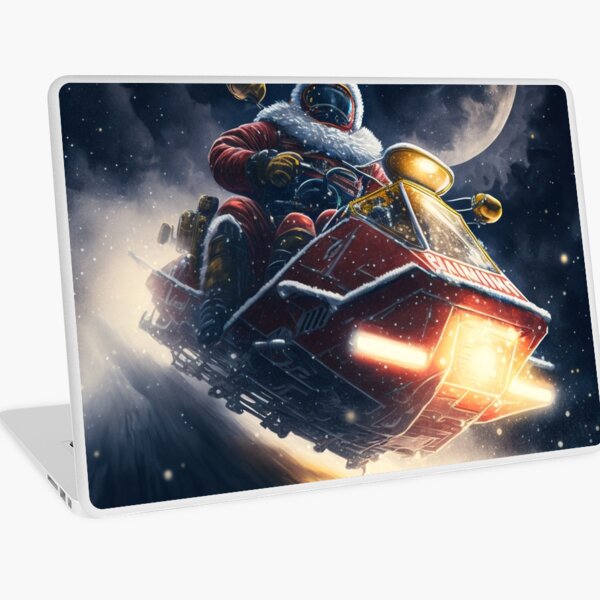 Item preview, Santa Claus drives a snowmobile with pawshop written on it while flying through a snowstorm, moonlight, designed and sold by seifmarket.