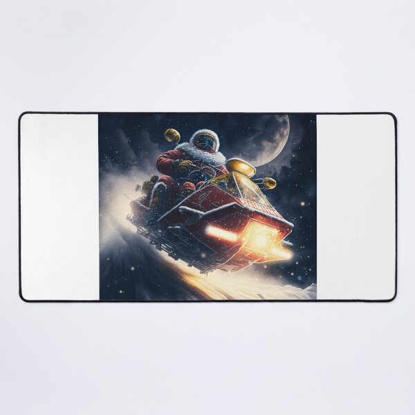 Item preview, Santa Claus drives a snowmobile with pawshop written on it while flying through a snowstorm, moonlight, designed and sold by seifmarket.