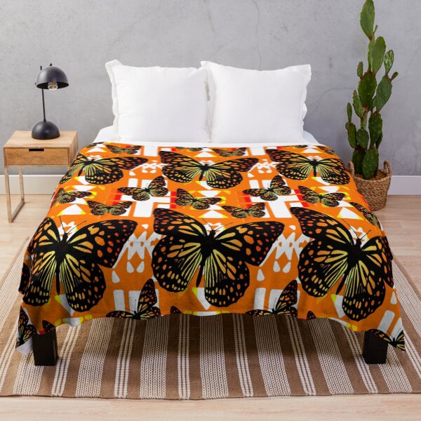 Item preview, Orange / White  / Fire Color  Native Butterfly Blanket Print  designed and sold by JMWCD.