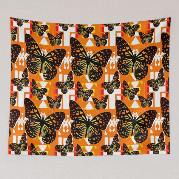 Item preview, Orange / White  / Fire Color  Native Butterfly Blanket Print  designed and sold by JMWCD.
