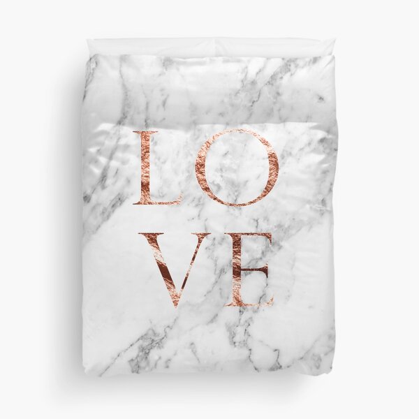Rose gold marble LOVE Duvet Cover