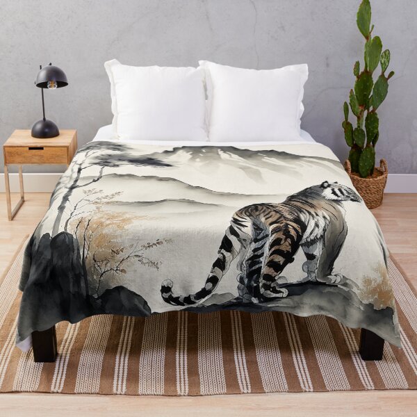 Item preview, Tiger is walking in beautiful Japanese landscape - sumie painting designed and sold by MaitionDesigns.