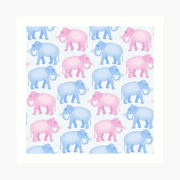 Pink and Blue Elephants Polka Dot | Art Print