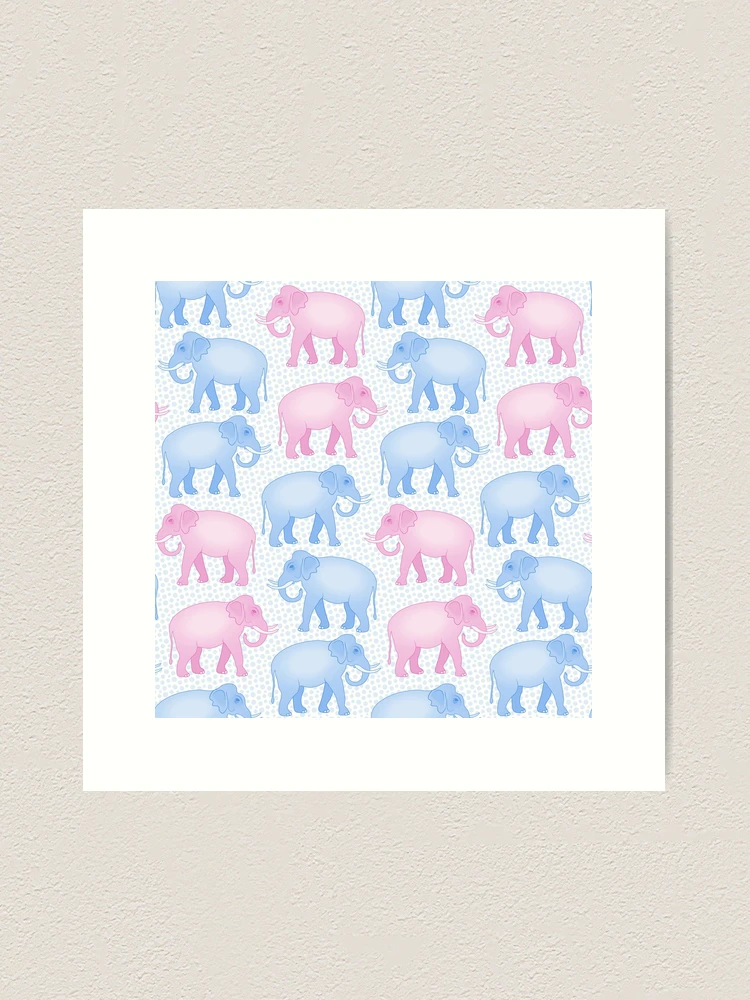 Pink and Blue Elephants Polka Dot | Art Print