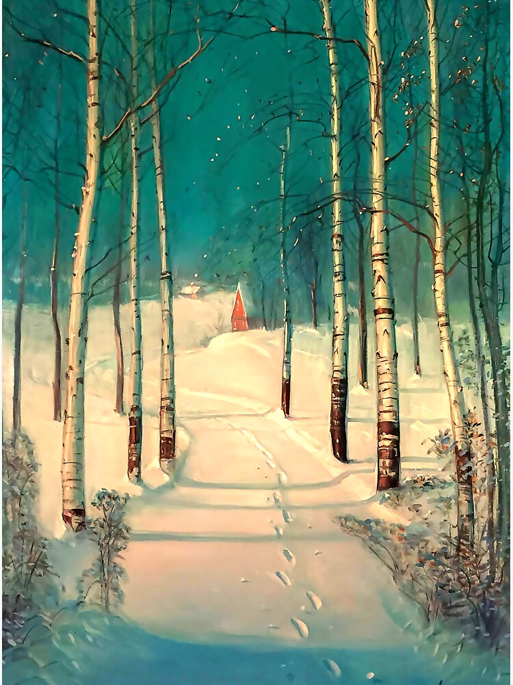 "Footprints in Snow by Birch Trees, by Sven Svendsen" Sticker for Sale