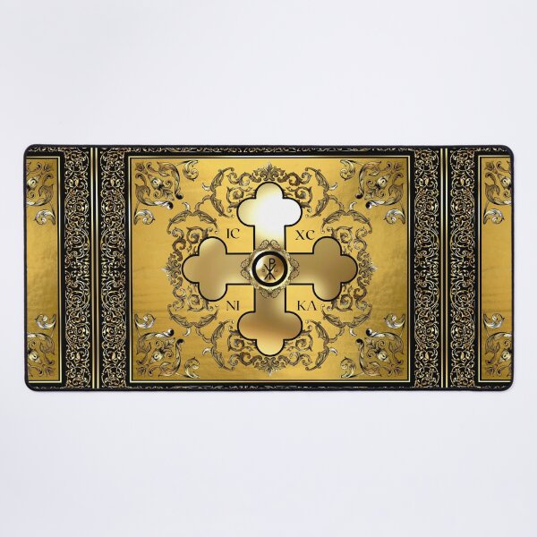 Item preview, Gold Baroque Greek Orthodox Cross Gold Black ICXC NIKA designed and sold by Yiorgos Designs.