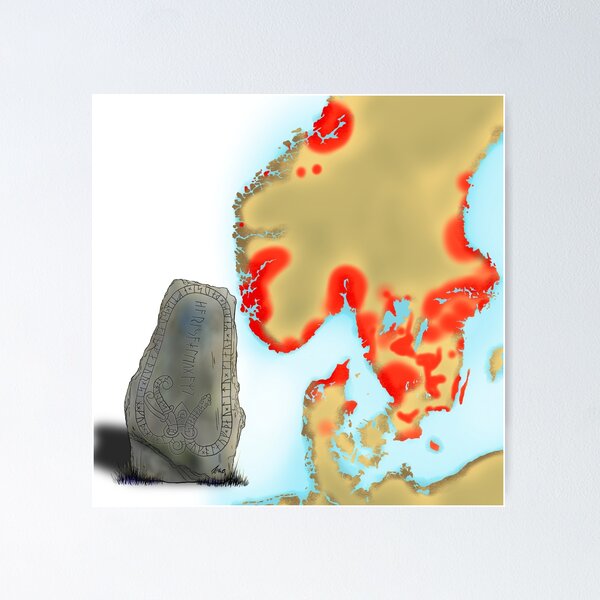 Item preview, Viking runestone map designed and sold by archaeoink.