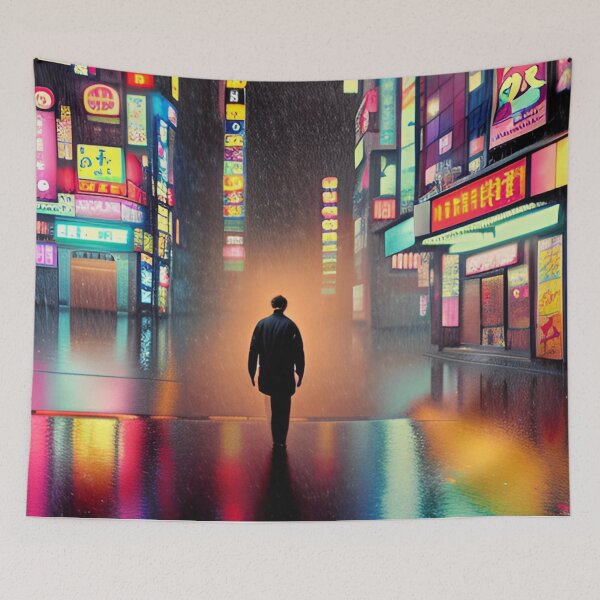 Item preview, A Man in Tokyo Neon Anime Japan Rainy Street Vibes <3 designed and sold by Trendy-Now.