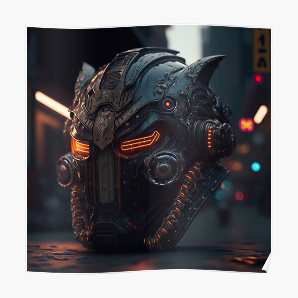 Cyberpunk Motorcycle Helmet Poster For Sale By AICreateWorlds Redbubble   Poster,504x498,f8f8f8 Pad,600x600,f8f8f8 