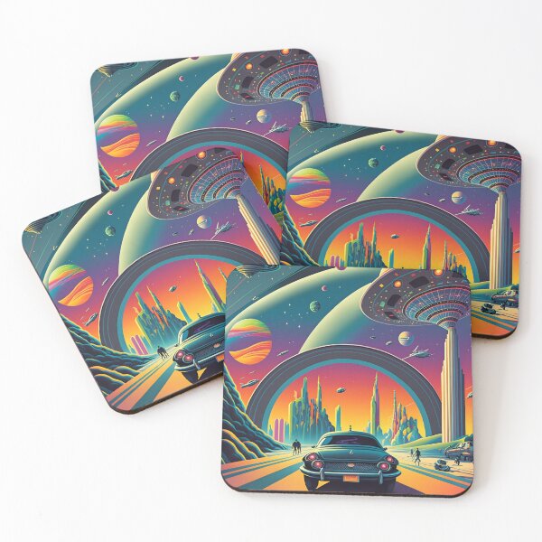 Item preview, Psychedelic Futuristic Rainbow City in Space AI generated Art designed and sold by GigaDesigns.