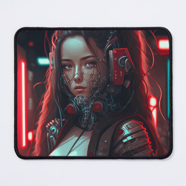 Item preview, Cyberpunk Female Cyborg White Tee - Photography designed and sold by AICreateWorlds.