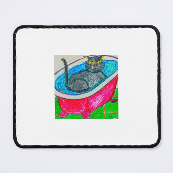 Item preview, Printable oil pastel drawing of an annoyed cat in bathtub designed and sold by Petstourdesigns.