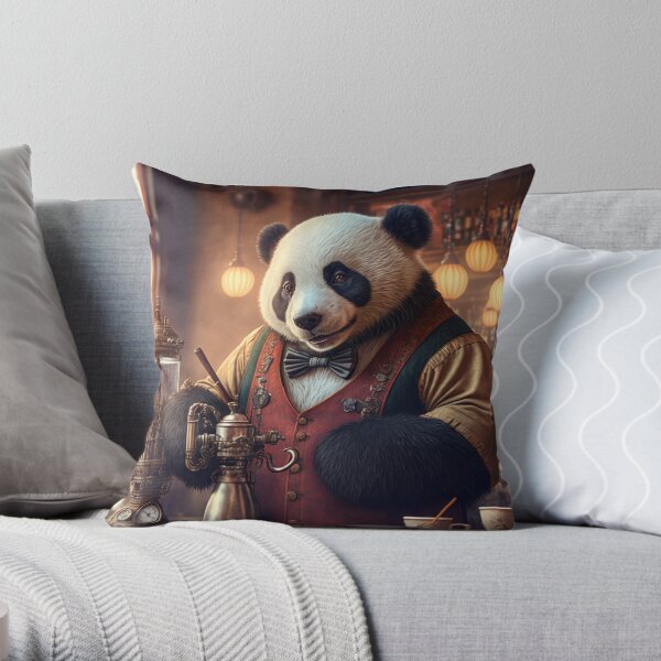 Panda Coffee Shop Barman Throw Pillow