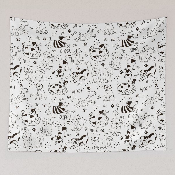 Item preview, White and Black Childish Dog Pattern  designed and sold by YourPrettyHome.
