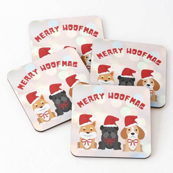 Item preview, MERRY WOOFMAS WITH DOGS IN SANTA HAT designed and sold by jasneetchopra27.