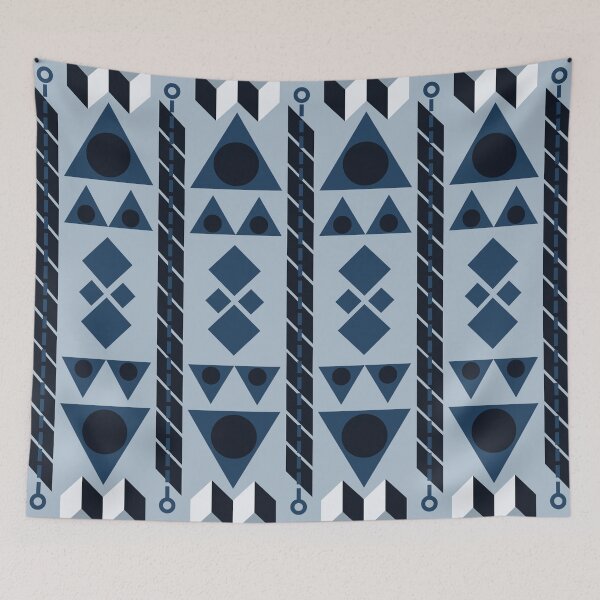 Item preview, Abstract Blue African Indigo Mud Cloth bogolan pattern Modern and Africa Geometric square design designed and sold by Gugurat.
