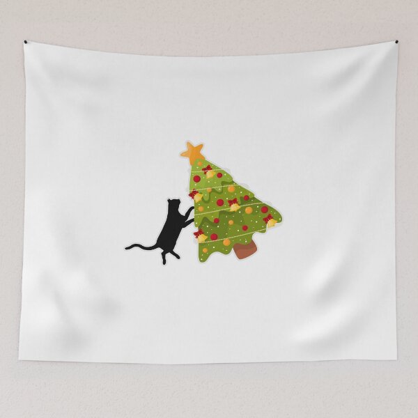 Item preview, Funny Black Cat Pushing Christmas Tree designed and sold by koki4you.