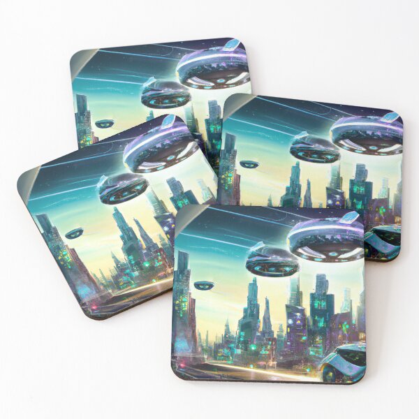 Item preview, Futuristic City with Flying Cars, AI Generated Digital Painting designed and sold by sweetbelle.