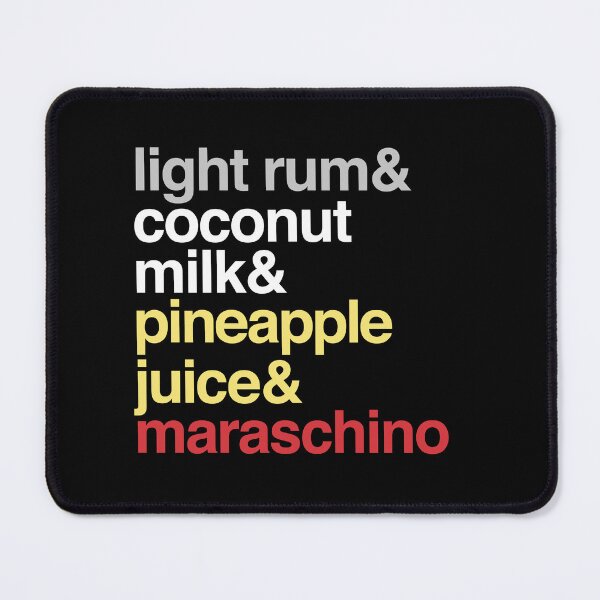 Item preview, Deconstructed Pina Colada: light rum & coconut milk & pineapple juice & maraschino (list of cocktail ingredients in true-to-life colors) designed and sold by Ofeefee.
