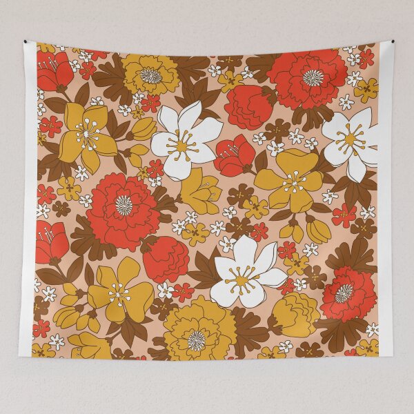 Item preview, Orange, Yellow, White and Brown Retro Floral Pattern designed and sold by Eyestigmatic.