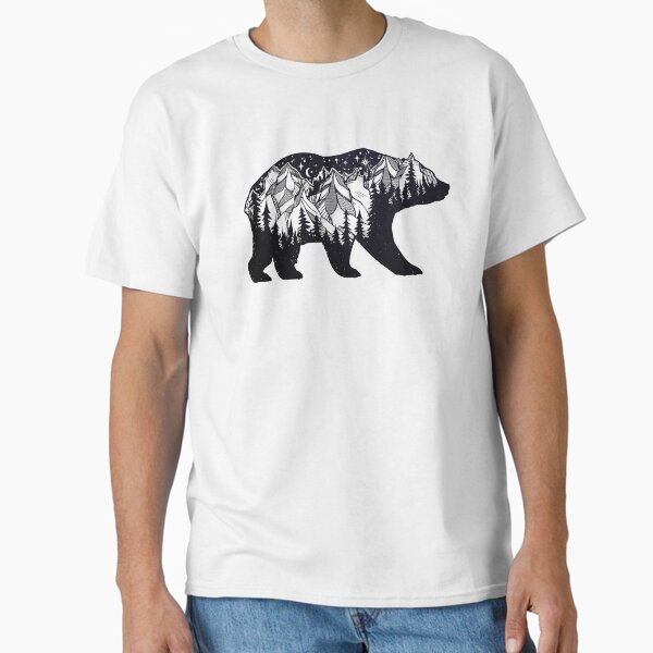 Wanderlust California Bear Silhouette with Mountains Landscape, Trees, Moon & Stars Classic T-Shirt