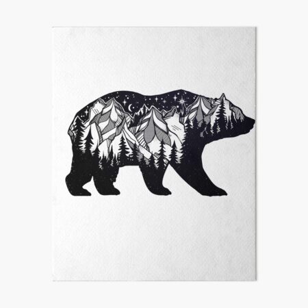 Wanderlust California Bear Silhouette with Mountains Landscape, Trees, Moon & Stars Art Board Print
