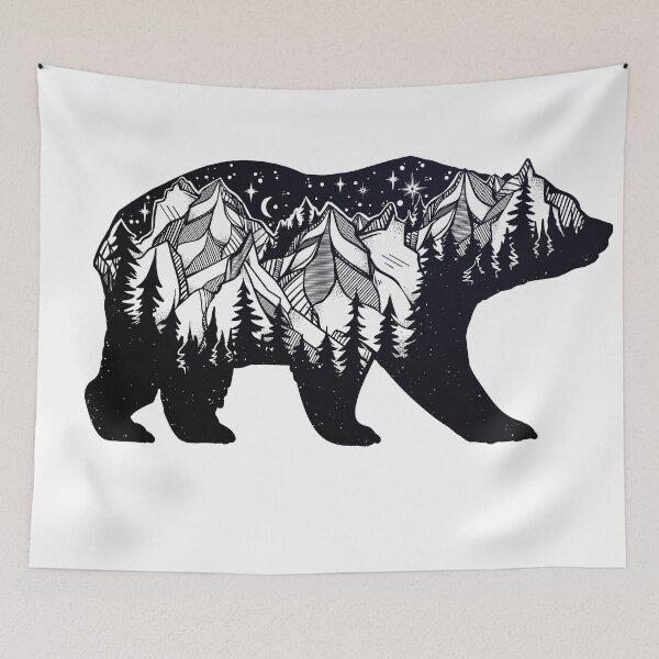 Item preview, Wanderlust California Bear Silhouette with Mountains Landscape, Trees, Moon & Stars designed and sold by Magnetic Pajama.