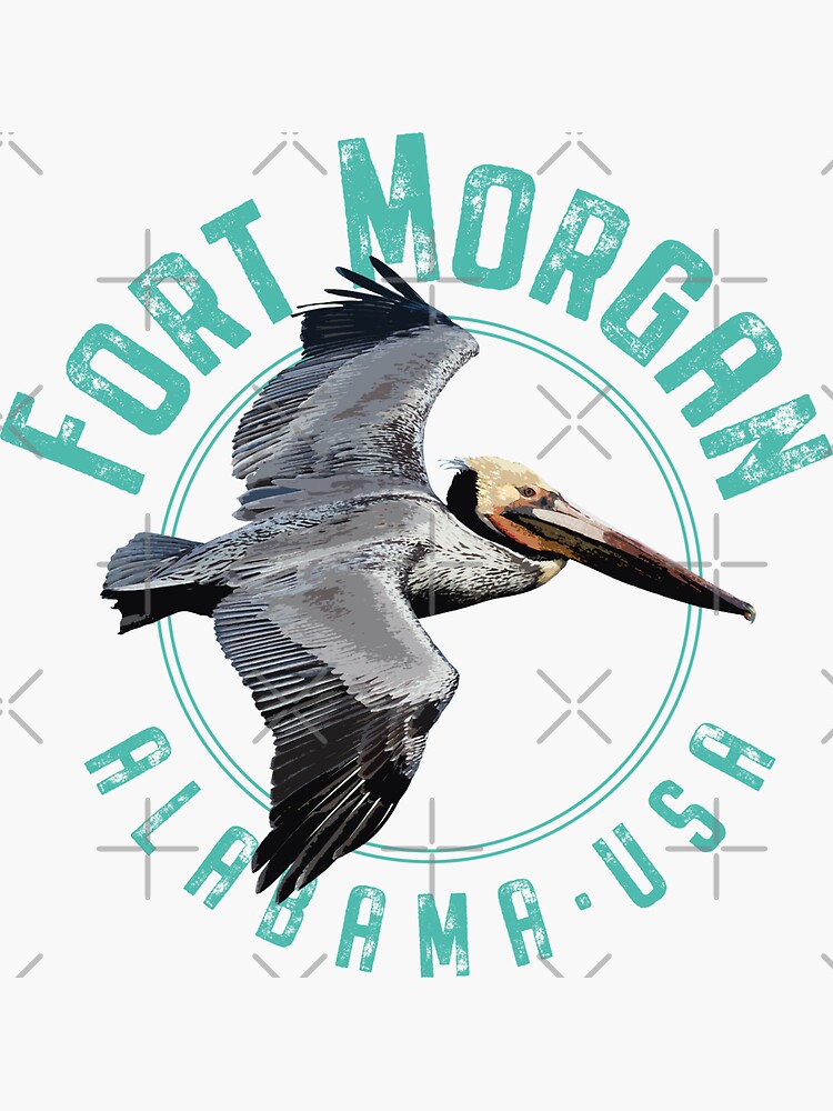 Thumbnail 3 of 3, Sticker, Fort Morgan Alabama Pelican Design designed and sold by Futurebeachbum.