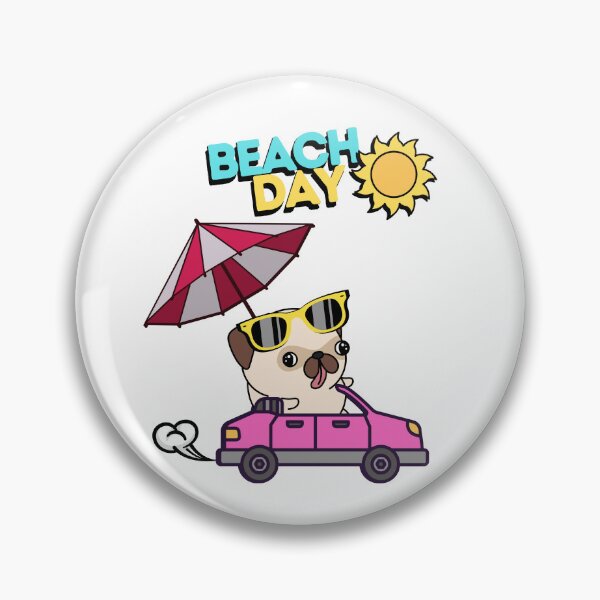 Item preview, Cute Pug Driving a convertible with umbrella to the beach designed and sold by Pet Station.