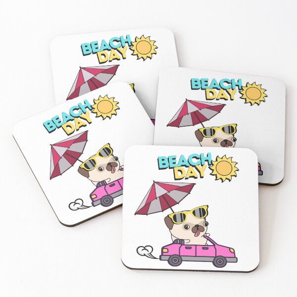 Item preview, Cute Pug Driving a convertible with umbrella to the beach designed and sold by Pet Station.