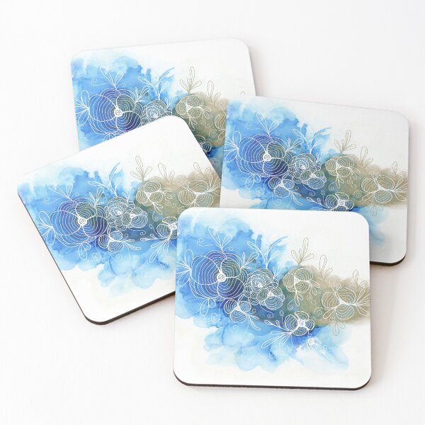 Item preview, Blue Gold White Floral Abstract 71 designed and sold by artbylucie.