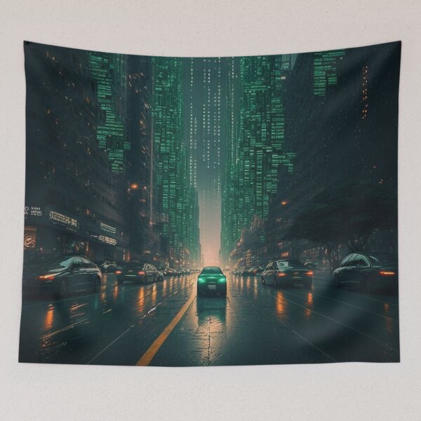 Item preview, Evening City in Green Code designed and sold by AICreateWorlds.