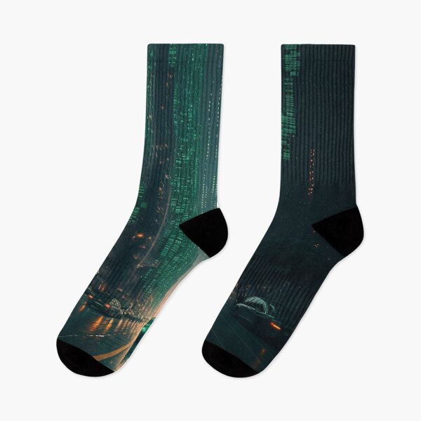 Item preview, Evening City in Green Code designed and sold by AICreateWorlds.