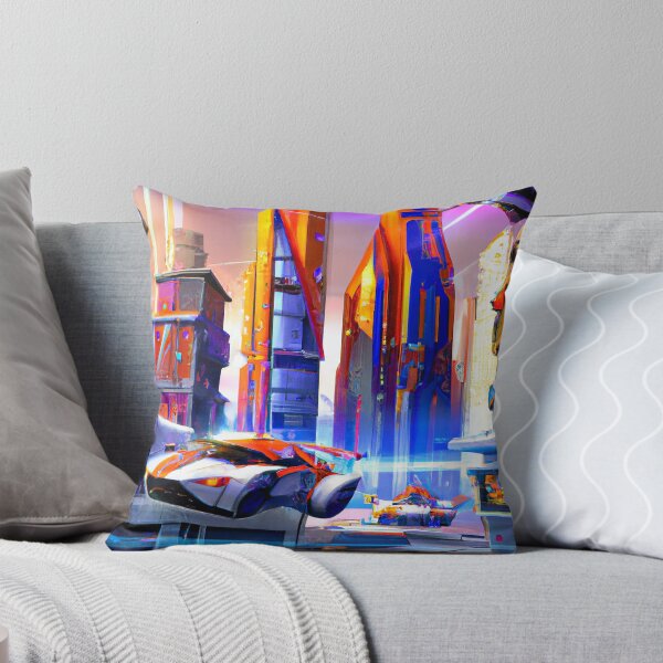 Item preview, Vibrant Futuristic City with Flying Cars, AI Generated Digital Painting designed and sold by sweetbelle.