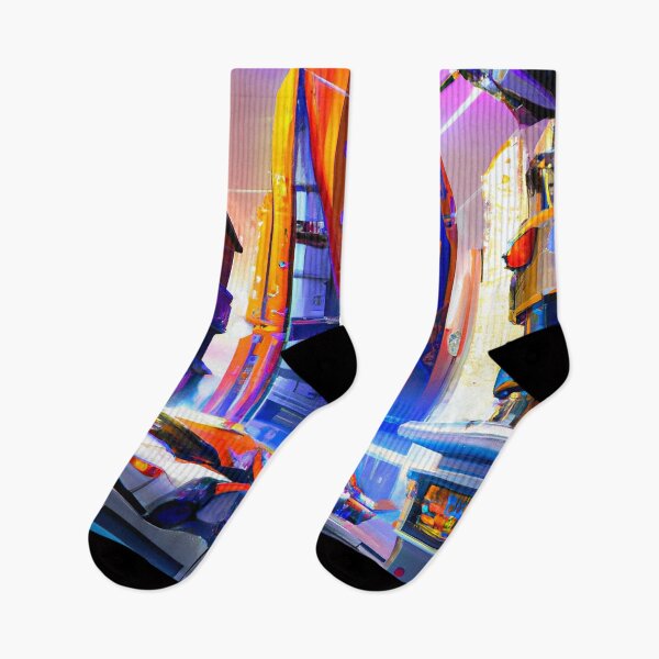 Item preview, Vibrant Futuristic City with Flying Cars, AI Generated Digital Painting designed and sold by sweetbelle.