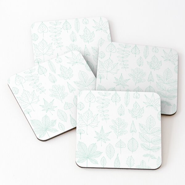 Item preview, Delicate Turquoise Leaves Line Art Seamless Pattern on White Background designed and sold by littlerosefox.