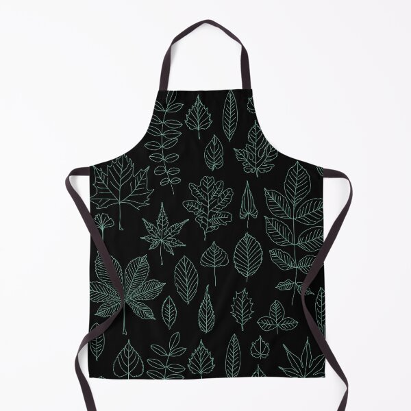 Item preview, Delicate Turquoise Leaves Line Art Seamless Pattern on Black Background designed and sold by littlerosefox.