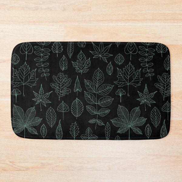 Item preview, Delicate Turquoise Leaves Line Art Seamless Pattern on Black Background designed and sold by littlerosefox.