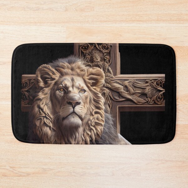 Item preview, Hyperrealistic Lion and Wooden Cross Design - Symbolizing the Lion of Judah designed and sold by Art4Christ.