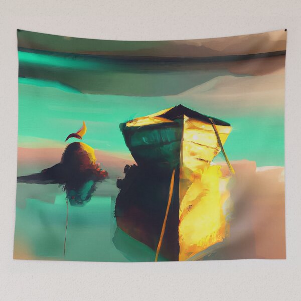 Item preview, Boat on the beach during sunset designed and sold by ReachForArt.