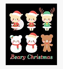 Merry Beary Christmas Funny Bears Santa Reindeer Photographic Print