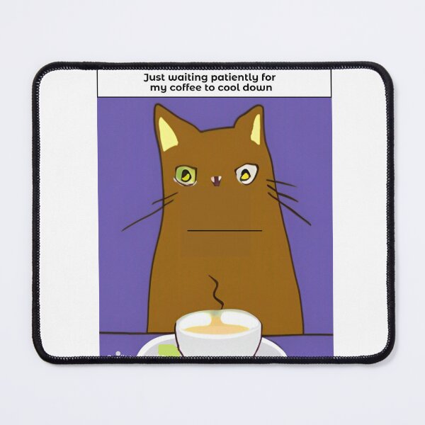 Item preview, Wall art funny cat waits for coffee to cool down. Cartoon cat wall decor as prints, on canvas, or large posters. Cat wall art decor for your living room or bedroom. Choice of print sizes. designed and sold by JoelsCorner.