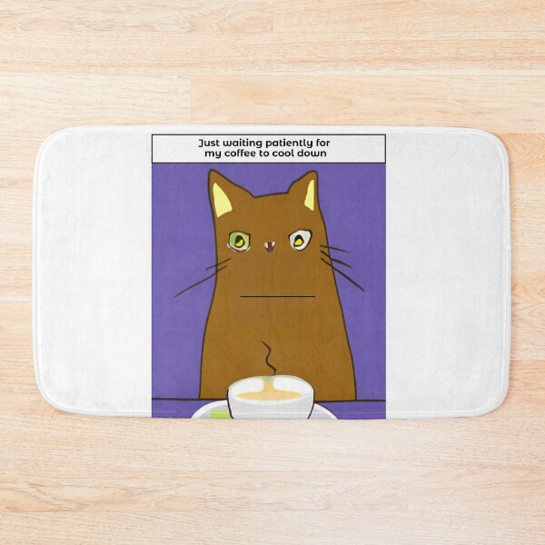 Item preview, Wall art funny cat waits for coffee to cool down. Cartoon cat wall decor as prints, on canvas, or large posters. Cat wall art decor for your living room or bedroom. Choice of print sizes. designed and sold by JoelsCorner.