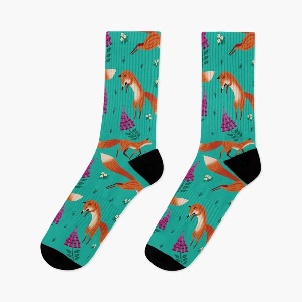 Item preview, Foxes, foxgloves and primroses (green) designed and sold by Vicki Dunlop.