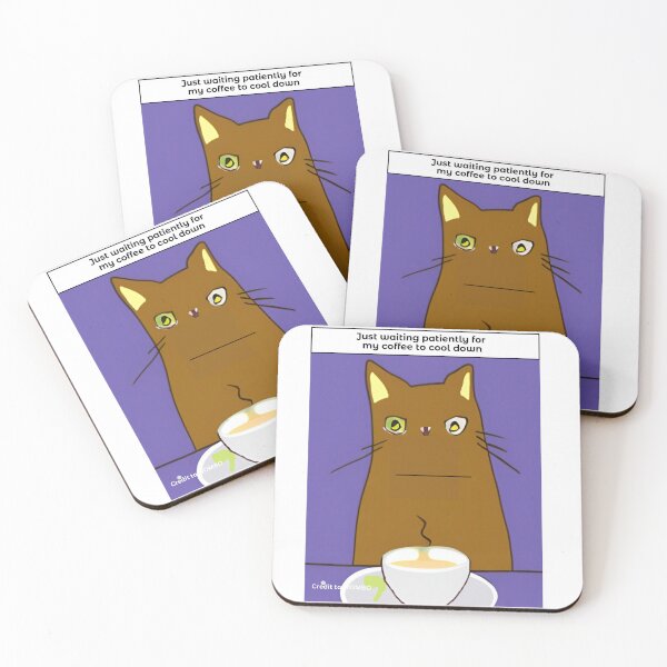 Item preview, Wall art funny cat waits for coffee to cool down. Cartoon cat wall decor as prints, on canvas, or large posters. Cat wall art decor for your living room or bedroom. Choice of print sizes. designed and sold by JoelsCorner.