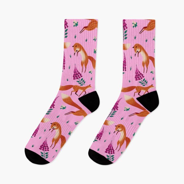 Item preview, Foxes, foxgloves and primroses (pink) designed and sold by Vicki Dunlop.