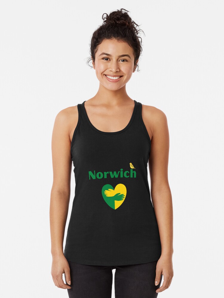 Thumbnail 1 of 3, Racerback Tank Top, Norwich Love Heart and Canary - Hoodie designed and sold by MyriadLifePhoto.