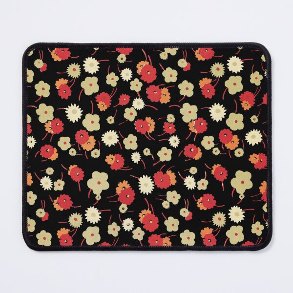 Item preview, RED WHITE ORANGE FLOWERS IN BLACK Art Deco Floral designed and sold by BulganLumini.