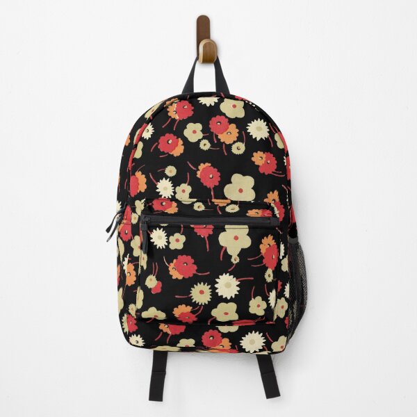 Item preview, RED WHITE ORANGE FLOWERS IN BLACK Art Deco Floral designed and sold by BulganLumini.